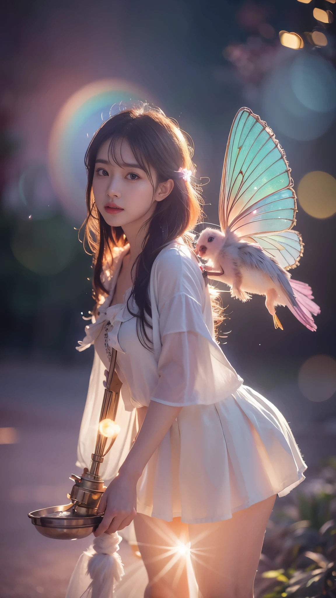 Fine Art Masterclass Splash Spray Trickle Rainbow Opaline Prisma Sakura Oil Color, steampunk celestial body, Ethereal, beautiful fairies, nffsw, ultra high detail, pastel color, Center, Bokeh, Lens Flare, foggy dusk, bloom, Light bloom, lighting like a movie, High dynamic range, Depth Field, full pose,