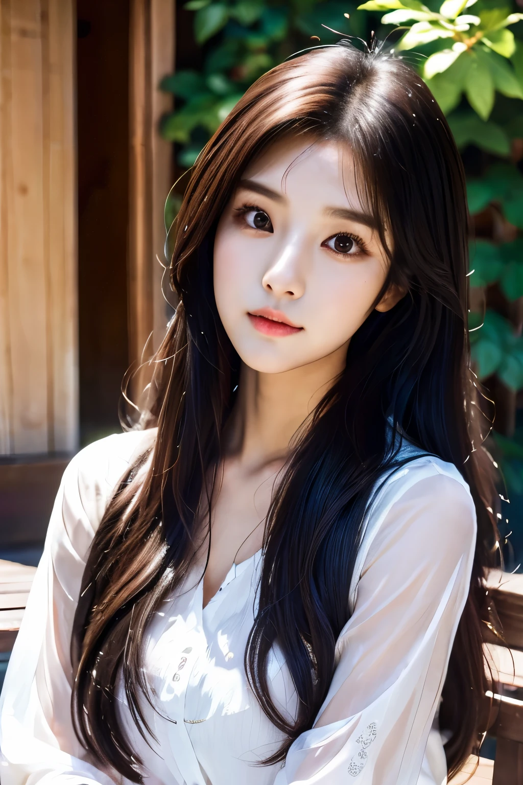 there is a woman with long hair wearing a white shirt, ulzzang, korean girl, heonhwa choe, sakimichan, xintong chen, sun yunjoo, lee ji - eun, lee ji-eun, wenfei ye, jaeyeon nam, park ji-min, jinyoung shin, chiho, yun ling, gongbi