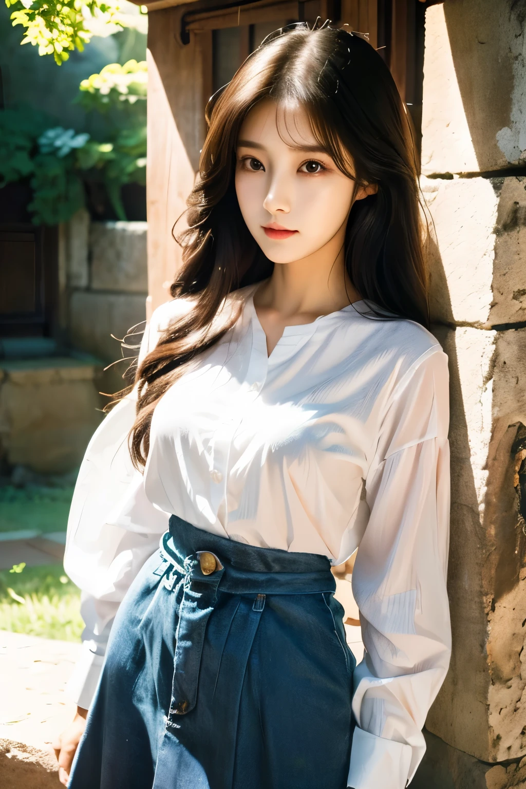 there is a woman with long hair wearing a white shirt, ulzzang, korean girl, heonhwa choe, sakimichan, xintong chen, sun yunjoo, lee ji - eun, lee ji-eun, wenfei ye, jaeyeon nam, park ji-min, jinyoung shin, chiho, yun ling, gongbi