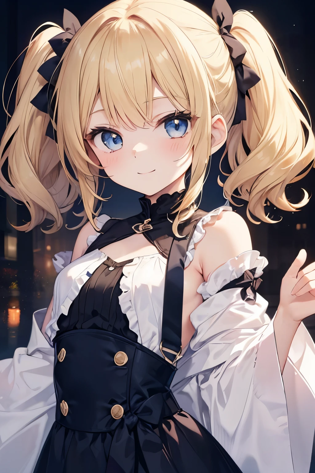 blonde blue eyes、 girl、small breasts、twin tails、girl、small breasts、smiling smile、Looks about 、Petan Musume、he is short