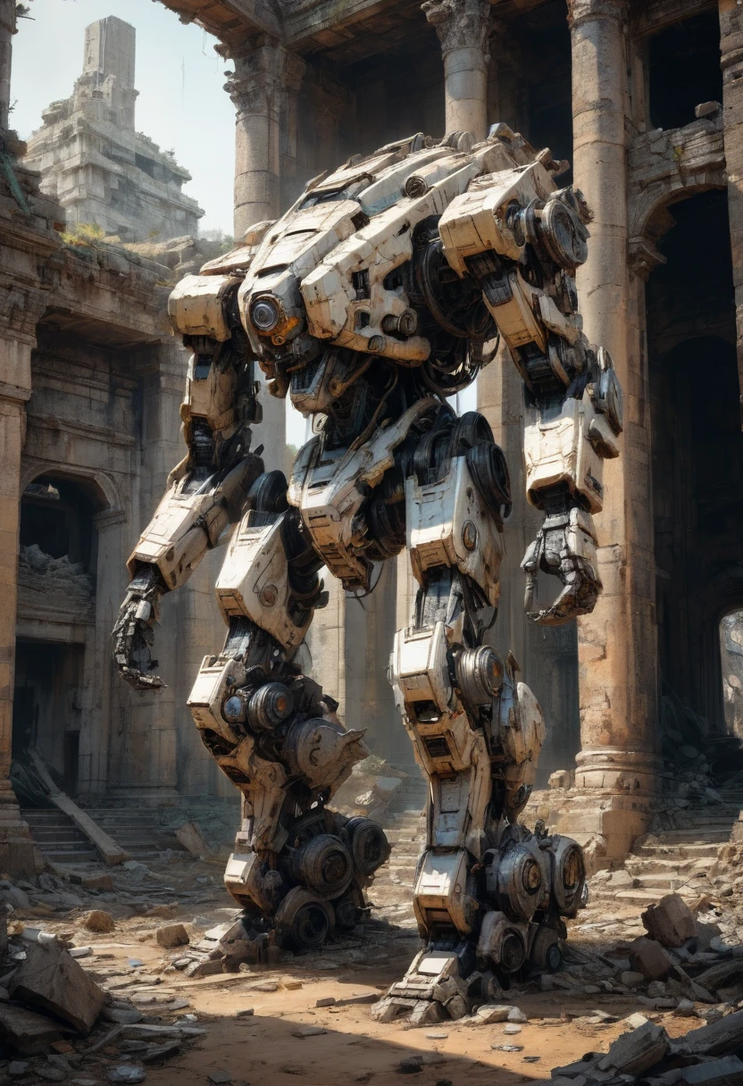 Abandoned Mech by Emmanuel Shiu, ancient ruins, best quality, masterpiece, Representative work, official art, Professional, Ultra intricate detailed, 8k