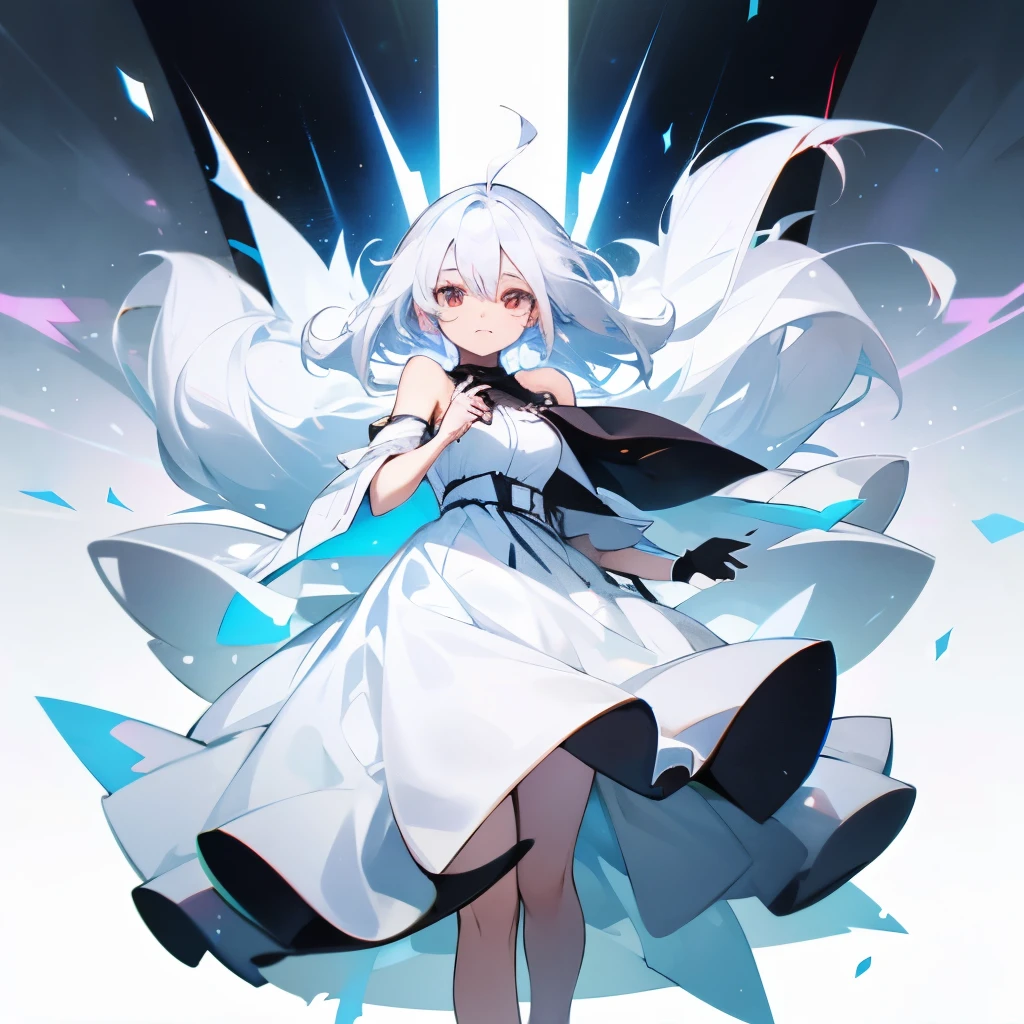 white eyes white hair wear white dress cool girl absolute form perfect form index finger black dress shoulder length dress