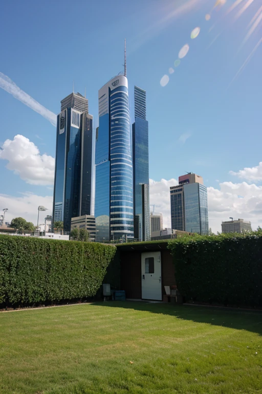 A complex grass Structure in a futuristic city