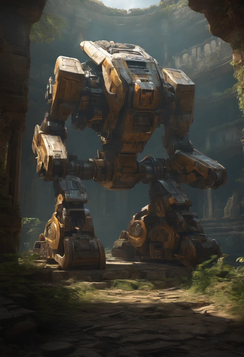 Abandoned Mech, ancient ruins, best quality, masterpiece, Representative work, official art, Professional, Ultra intricate detailed, 8k