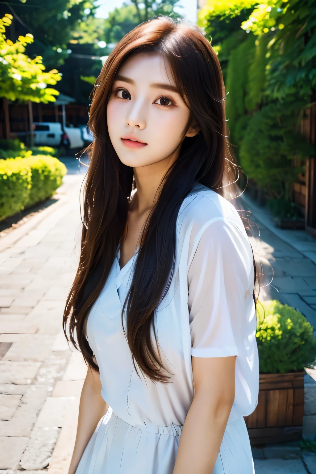 there is a woman with long hair wearing a white shirt, ulzzang, korean girl, heonhwa choe, sakimichan, xintong chen, sun yunjoo, lee ji - eun, lee ji-eun, wenfei ye, jaeyeon nam, park ji-min, jinyoung shin, chiho, yun ling, gongbi