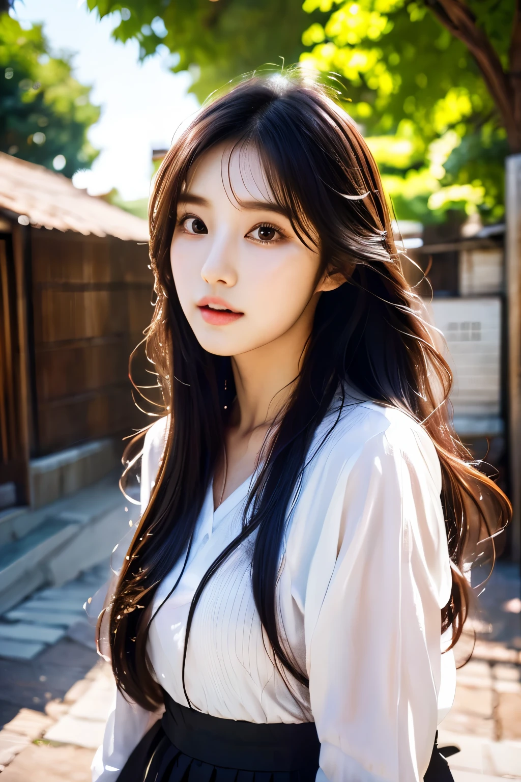 there is a woman with long hair wearing a white shirt, ulzzang, korean girl, heonhwa choe, sakimichan, xintong chen, sun yunjoo, lee ji - eun, lee ji-eun, wenfei ye, jaeyeon nam, park ji-min, jinyoung shin, chiho, yun ling, gongbi