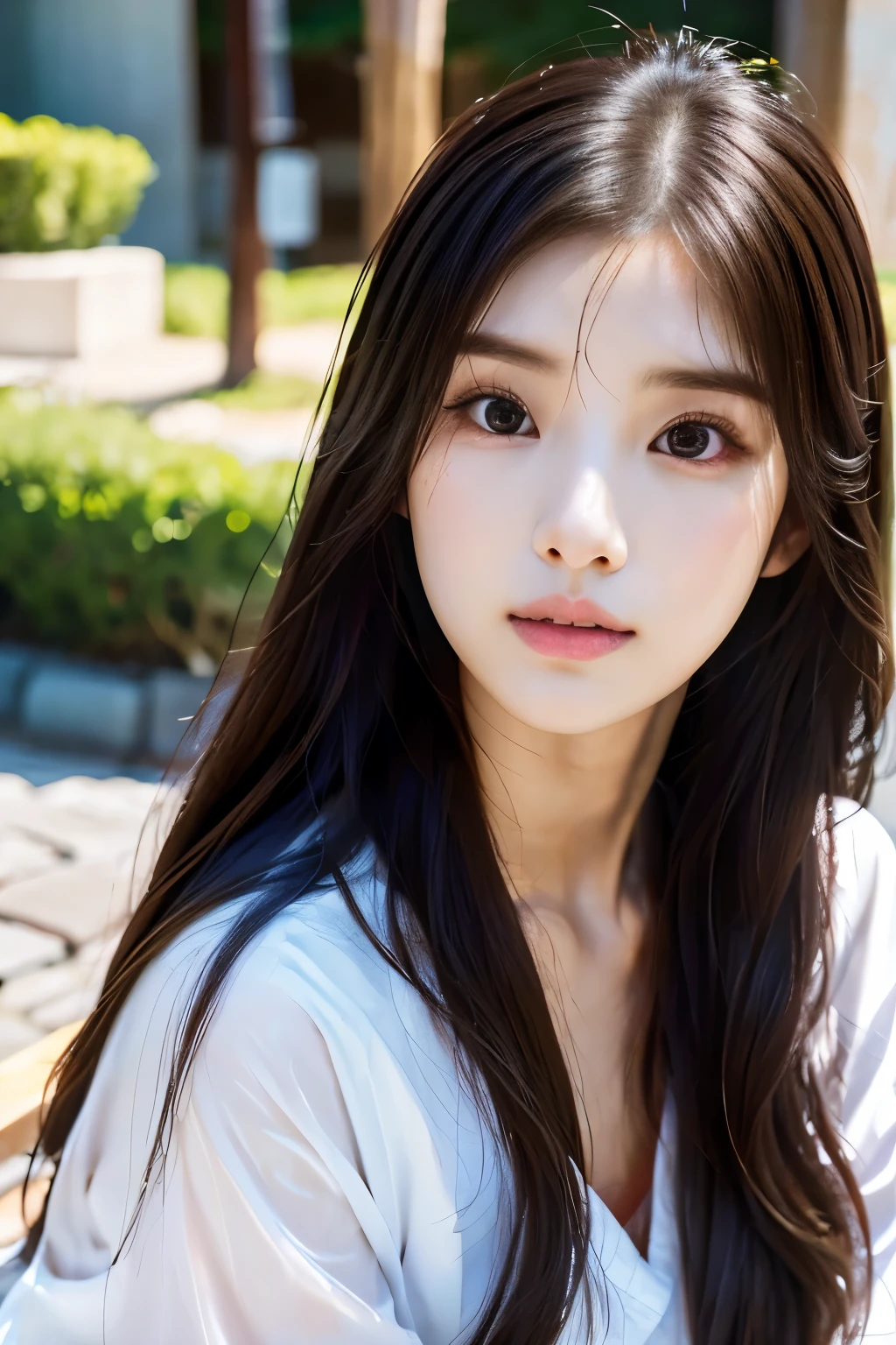 there is a woman with long hair wearing a white shirt, ulzzang, korean girl, heonhwa choe, sakimichan, xintong chen, sun yunjoo, lee ji - eun, lee ji-eun, wenfei ye, jaeyeon nam, park ji-min, jinyoung shin, chiho, yun ling, gongbi