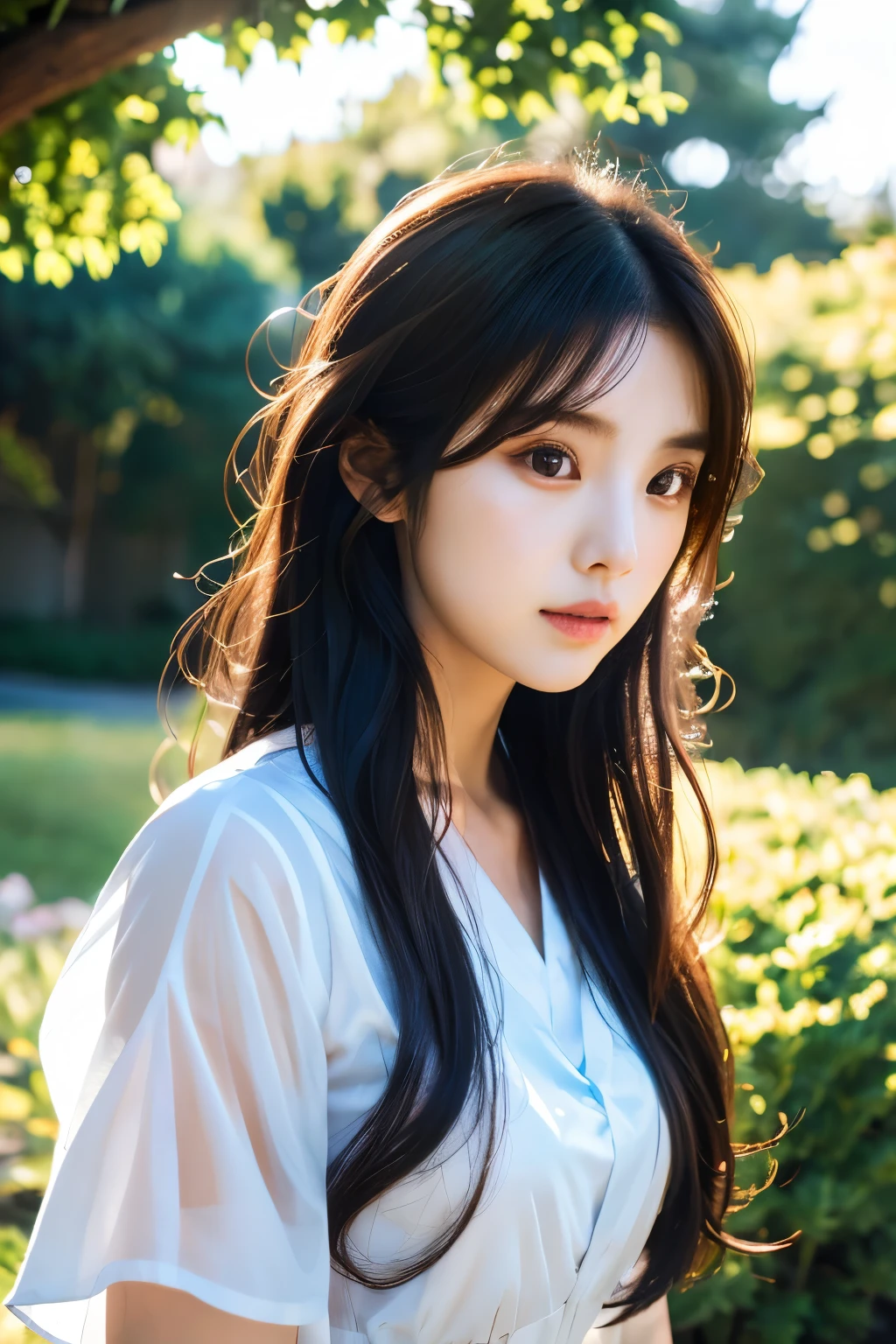 there is a woman with long hair wearing a white shirt, ulzzang, korean girl, heonhwa choe, sakimichan, xintong chen, sun yunjoo, lee ji - eun, lee ji-eun, wenfei ye, jaeyeon nam, park ji-min, jinyoung shin, chiho, yun ling, gongbi