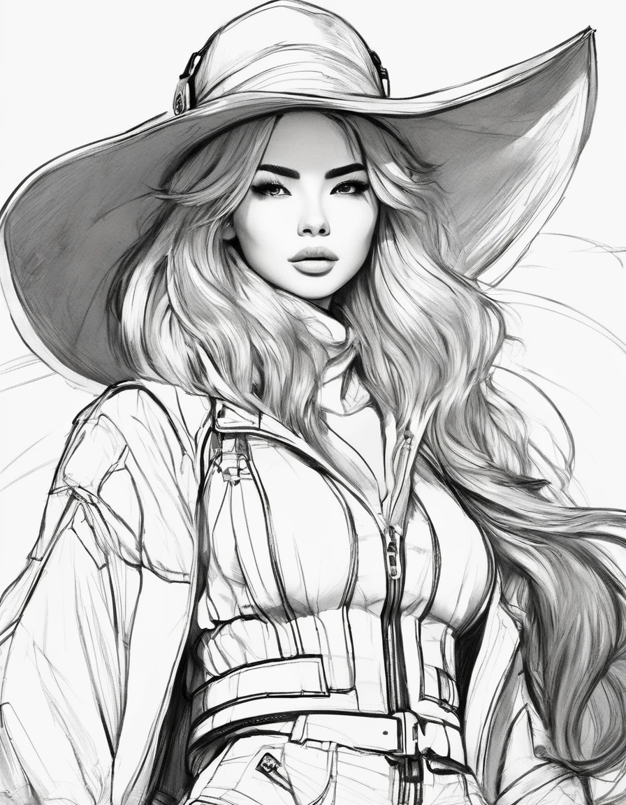 character concept design, line art，Clothing model，High-quality illustrationeticuloso，pencil drawing，pen painting，