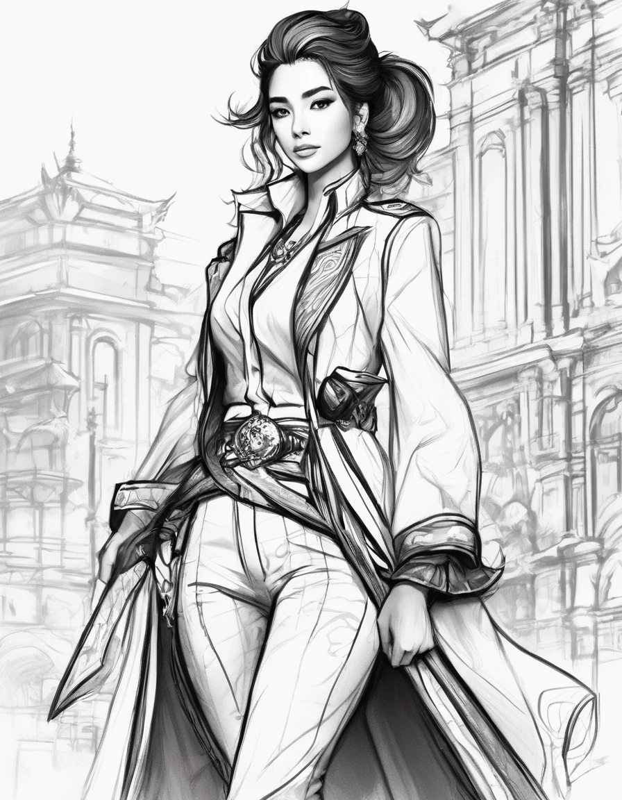 character concept design, line art，Clothing model，High-quality illustrationeticuloso，pencil drawing，pen painting，