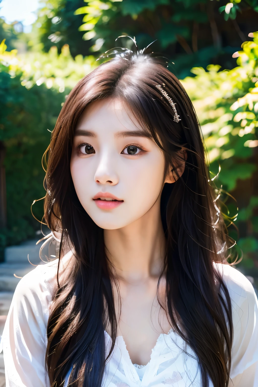 there is a woman with long hair wearing a white shirt, ulzzang, korean girl, heonhwa choe, sakimichan, xintong chen, sun yunjoo, lee ji - eun, lee ji-eun, wenfei ye, jaeyeon nam, park ji-min, jinyoung shin, chiho, yun ling, gongbi