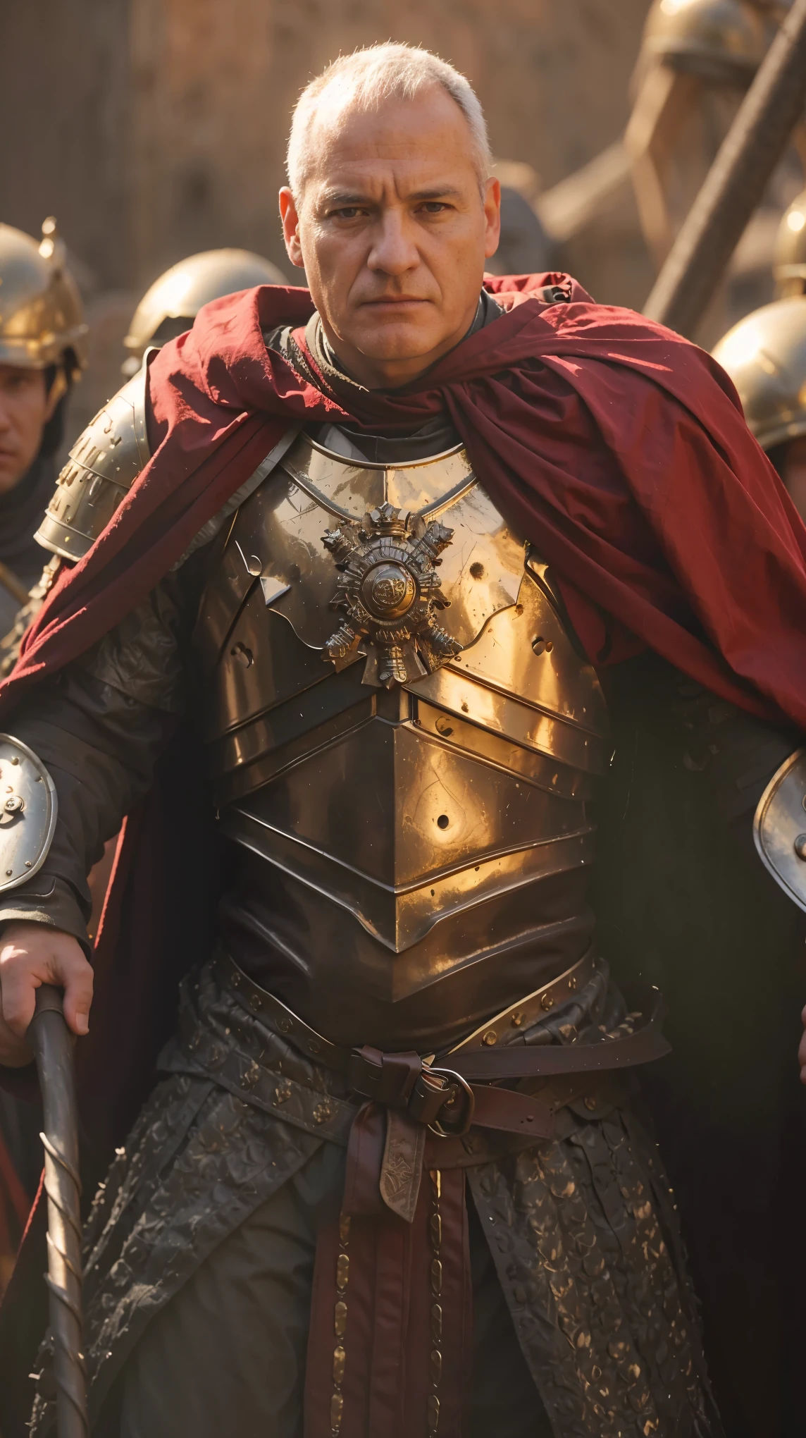 Vespasian in armor standing in front of a group of soldiers, braavos, perfect face template, very sexy devil outfit, caesar, young handsome pale roma, award winning cgi, lions, sicilian, dad energy, bright uniform background, patrick, !!!!!!!!!!!!!!!!!!!!!!!!!, a boy made out of gold, the great wall, 3 2 -  - old 