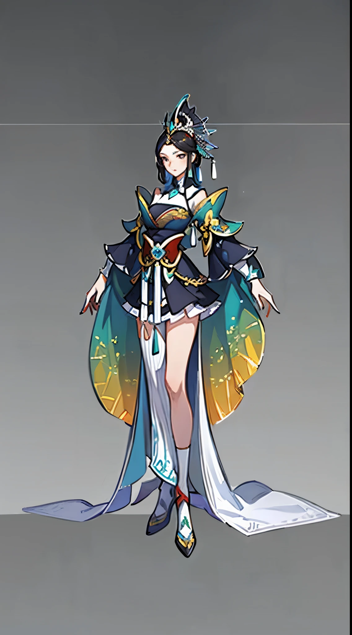 1 female（beautiful face），unique，full body standing painting，solo，Transparent Background，Original character designs from East Asia，Game character costume design，Gorgeous skirt with layered fish scale sequins，high detail，color grade，White background，ultra high resolution，sharp focus，masterpiece，HD，8k，clear facial features，Clear details