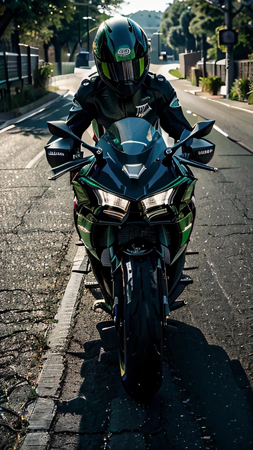 Kawasaki Ninja H2r, Glowing Headlights, sunlight, Dessert Road, wet, water, vivid color