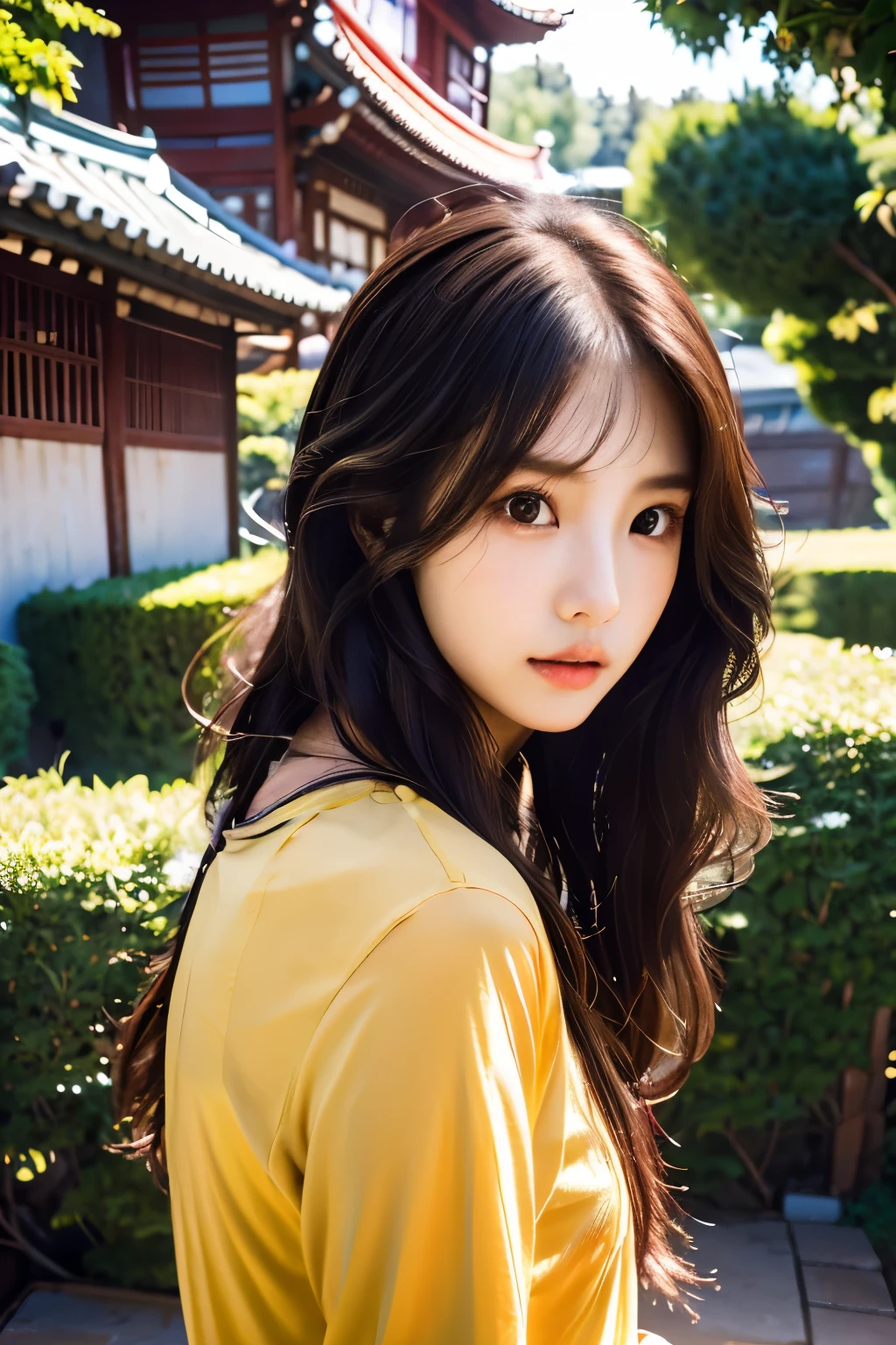 there is a woman with long hair wearing a red shirt, ulzzang, korean girl, heonhwa choe, sakimichan, xintong chen, sun yunjoo, lee ji - eun, lee ji-eun, wenfei ye, jaeyeon nam, park ji-min, jinyoung shin, chiho, yun ling, gongbi