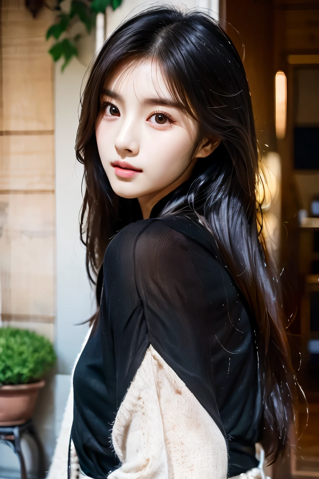 there is a woman with long hair wearing a Black shirt, ulzzang, korean girl, heonhwa choe, sakimichan, xintong chen, sun yunjoo, lee ji - eun, lee ji-eun, wenfei ye, jaeyeon nam, park ji-min, jinyoung shin, chiho, yun ling, gongbi