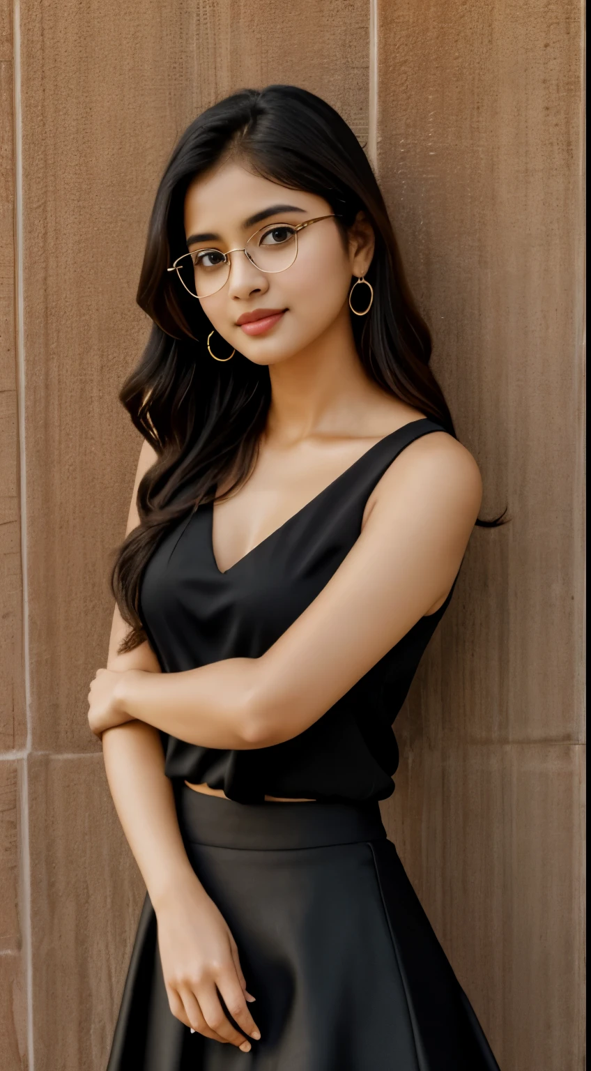 (iu:0.8),cleavage, RAW, Best quality, high resolution, Masterpiece: 1.3, Beautiful glasses kerala girl wearing black suit, Masterpiece, Soft smile,street, beautiful breakfast spread, in sleeveless printed top & skirt,