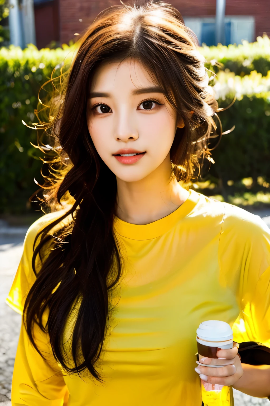 there is a woman with long hair wearing a Yellow shirt, ulzzang, korean girl, heonhwa choe, sakimichan, xintong chen, sun yunjoo, lee ji - eun, lee ji-eun, wenfei ye, jaeyeon nam, park ji-min, jinyoung shin, chiho, yun ling, gongbi