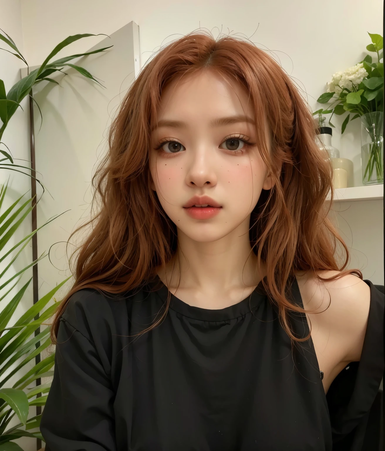 ((Realistic lighting, Best quality, 8K, Masterpiece: 1.3)), Clear focus: 1.2, 1girl, Perfect body beauty: 1.4, Slim abs: 1.1, ((Red hair, Milk: 1.3)), cowgirl pose, (Outdoor, daytime: 1.1), country street, super fine face, fine eyes, double eyelids, curly hair, fair skin