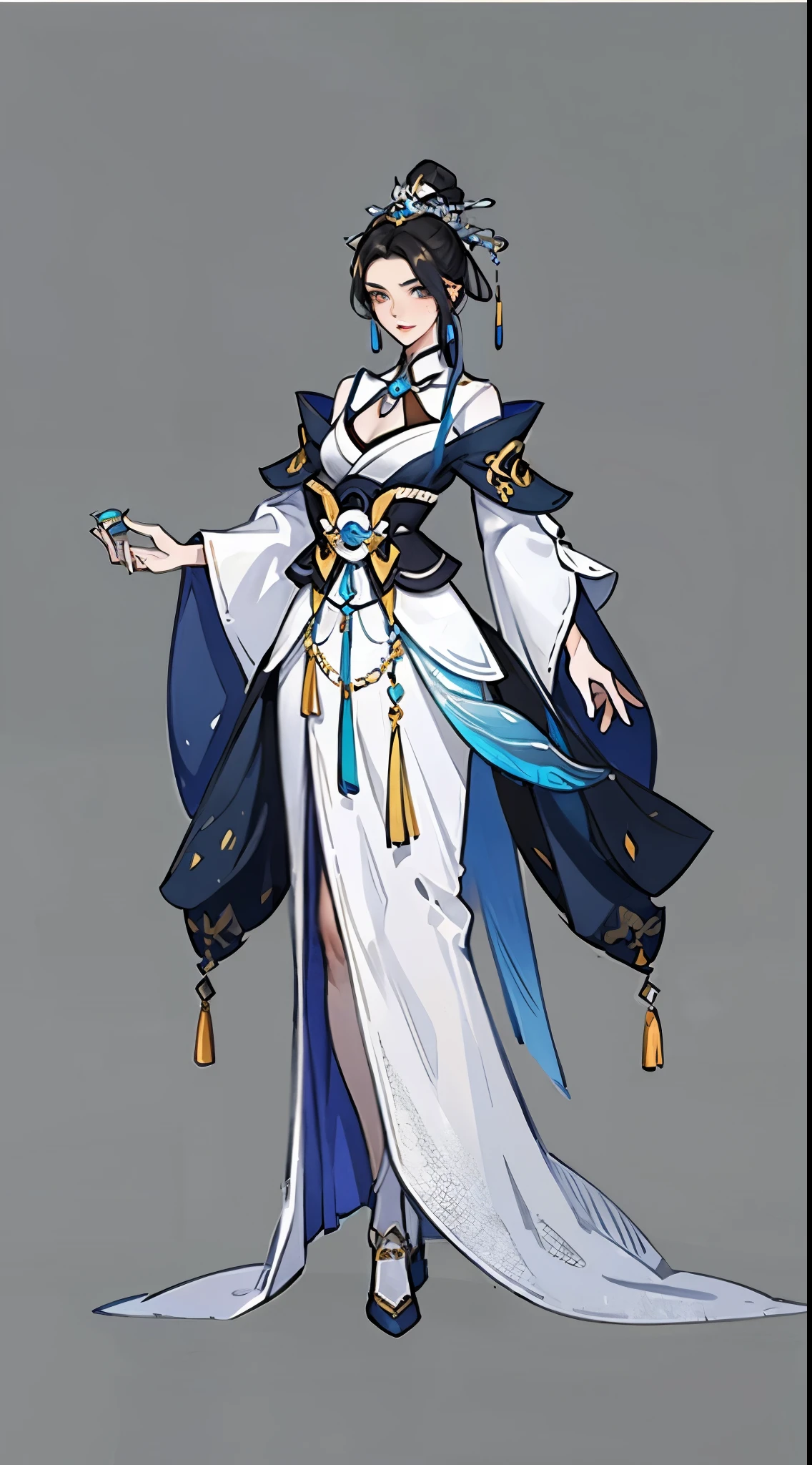 1 female(beautiful face),unique,full body standing painting,solo,Transparent Background,Original character designs from East Asia,Game character costume design,Gorgeous skirt with layered fish scale sequins,high detail,color grade,White background,ultra high resolution,sharp focus,masterpiece,HD,8k,clear facial features,Clear details