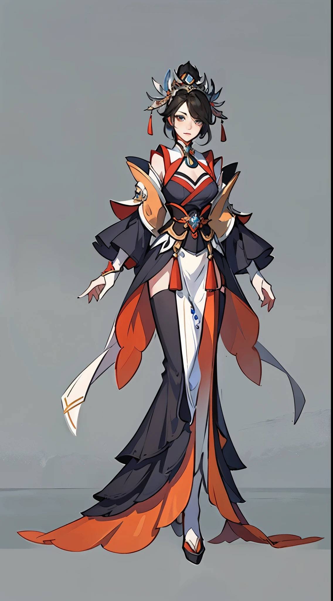 1 female(beautiful face),unique,full body standing painting,solo,Transparent Background,Original character designs from East Asia,Game character costume design,Gorgeous skirt with layered fish scale sequins,high detail,color grade,White background,ultra high resolution,sharp focus,masterpiece,HD,8k,clear facial features,Clear details