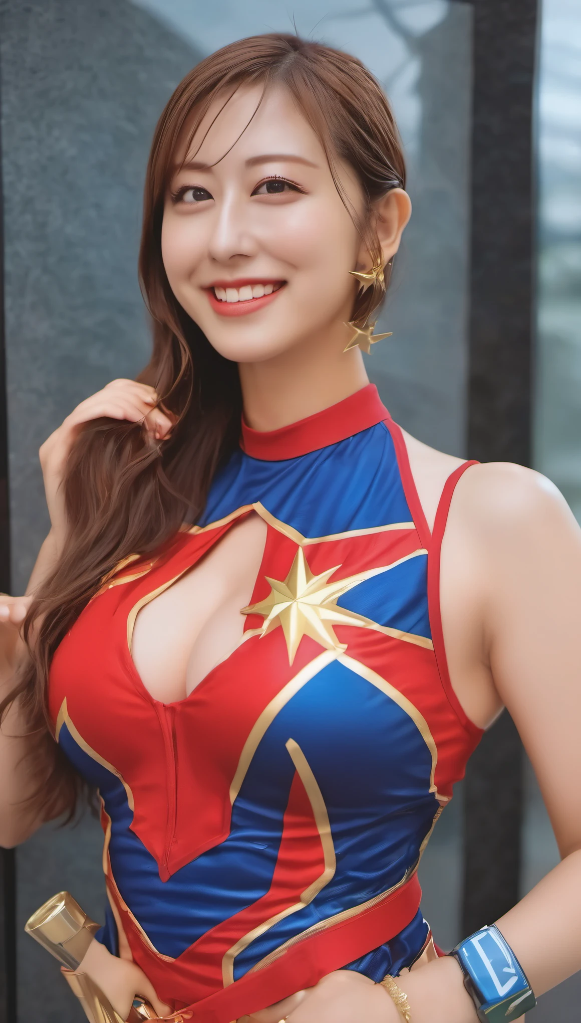 (Highest image quality, realistic depiction),(Body slippery with lotion,sweaty body),A beautiful woman expressing Captain Marvel with navy and red body paint.,(Colossal tits,(Super V High Cut High Leg Extreme Exposure School Swimsuit Sexy Women's Cosplay Micro Bikini Style Swimsuit Costume,Transparent mini Miniature slingshot bikini),(a choker,fullnude,Colossal tits),