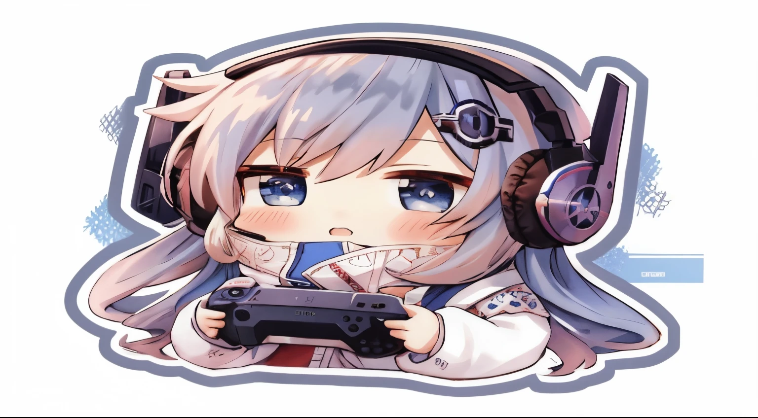 blue hair anime girl, with headphones holding a game controller, anime device, ig studios anime style, (anime girl), anime girl, cute anime girl, moe anime art style, an anime girl, high quality anime art style, with headphones, waifu , anime lovers, chibi anime girls, chibi girls, girl frontline style, anime waifu, young anime girls, chibi anime