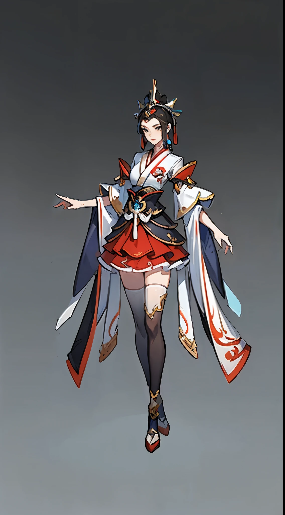 1 female（beautiful face），unique，full body standing painting，solo，Transparent Background，Original character designs from East Asia，Game character costume design，Gorgeous skirt with layered fish scale sequins，red skirt，high detail，color grade，White background，ultra high resolution，sharp focus，masterpiece，HD，8k，clear facial features，Clear details