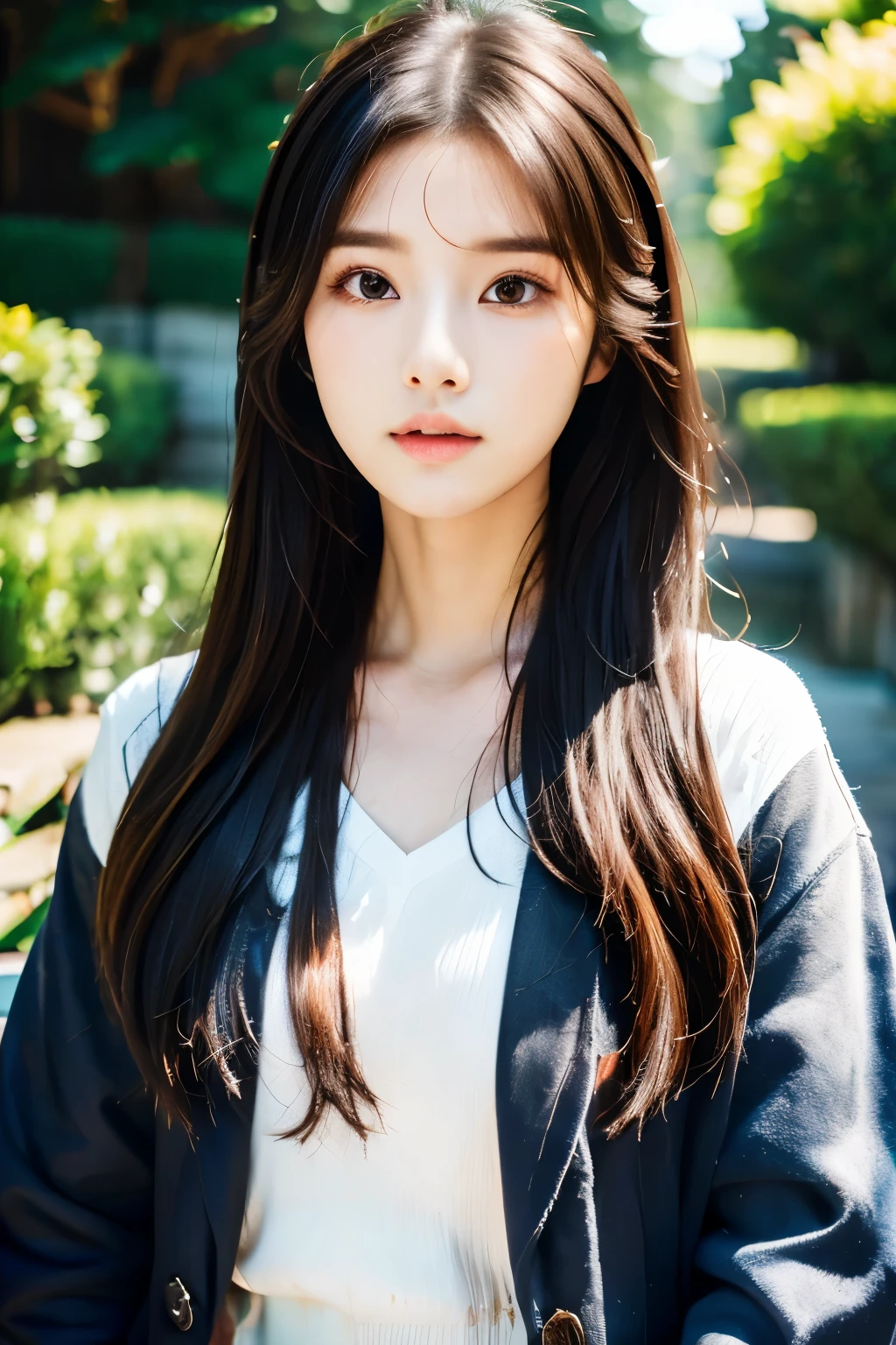 there is a woman with long hair wearing a black and blue shirt, ulzzang, korean girl, heonhwa choe, sakimichan, xintong chen, sun yunjoo, lee ji - eun, lee ji-eun, wenfei ye, jaeyeon nam, park ji-min, jinyoung shin, chiho, yun ling, gongbi