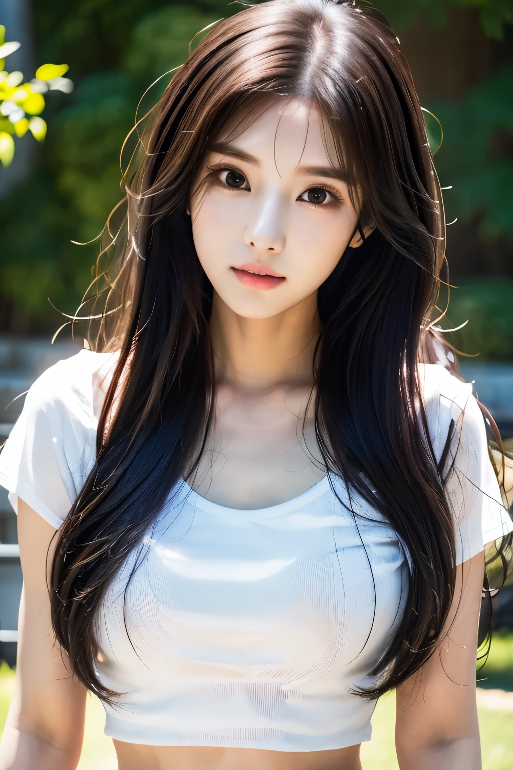 there is a woman with long hair wearing a white top shirt, ulzzang, korean girl, heonhwa choe, sakimichan, xintong chen, sun yunjoo, lee ji - eun, lee ji-eun, wenfei ye, jaeyeon nam, park ji-min, jinyoung shin, chiho, yun ling, gongbi