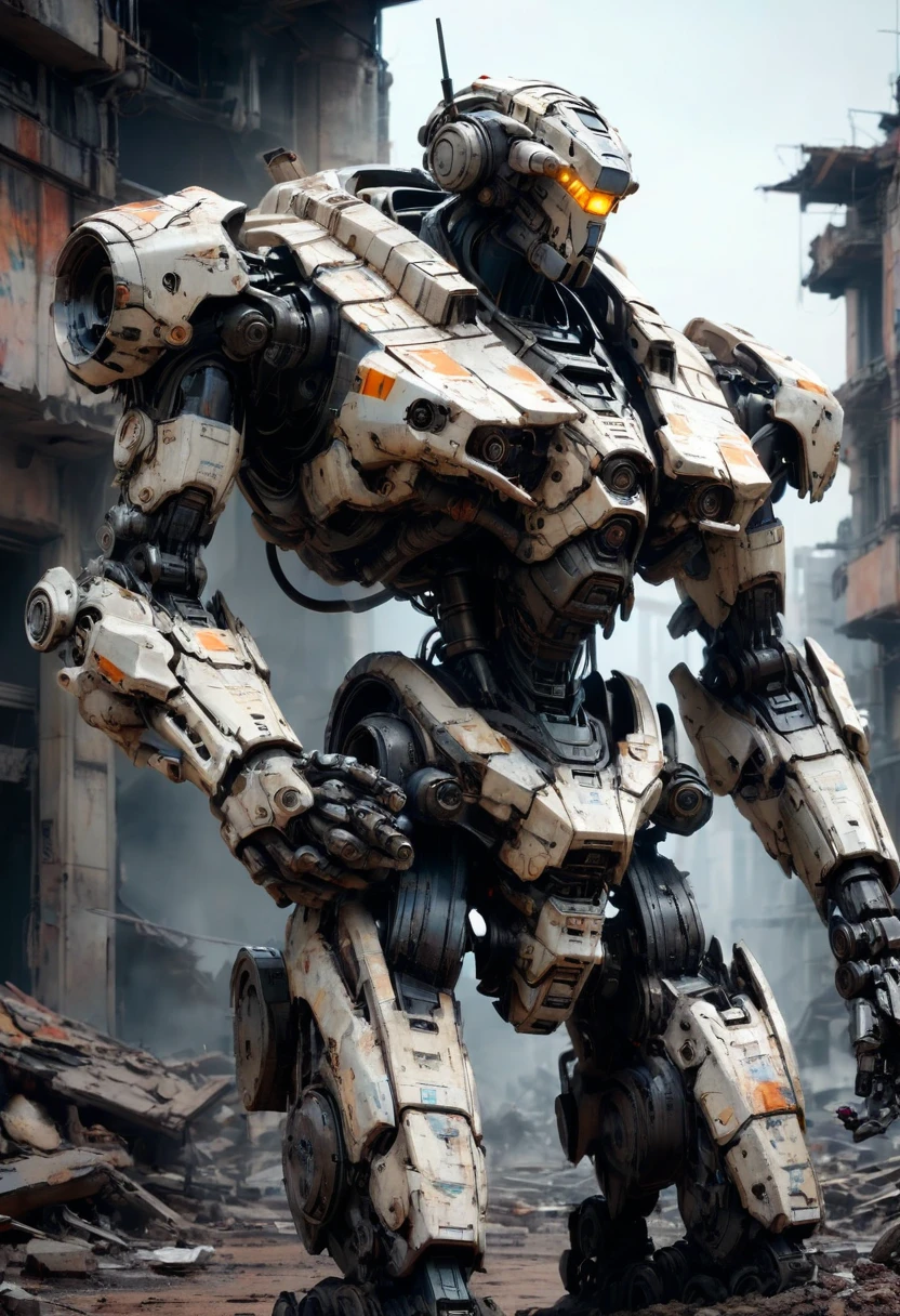 Abandoned Mech, broken half body, city ruins, Sandification, dust, (best quality, masterpiece, Representative work, official art, Professional, Ultra intricate detailed, 8k:1.3)