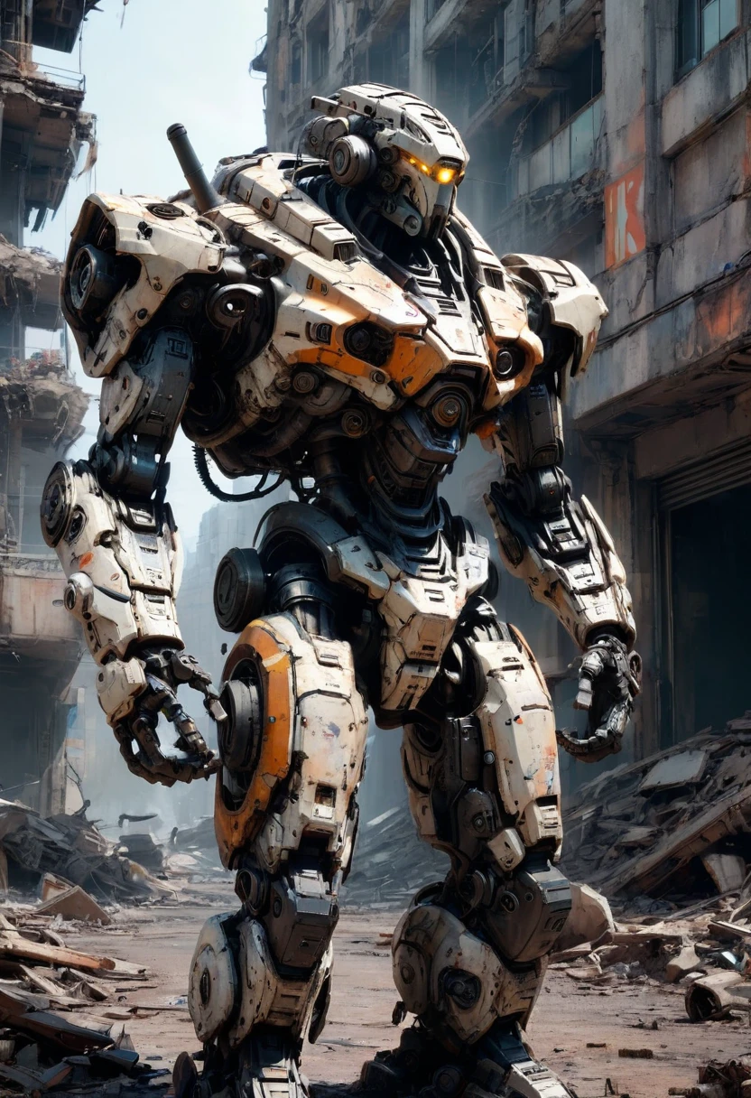 Abandoned Mech, broken half body, city ruins, Sandification, dust, (best quality, masterpiece, Representative work, official art, Professional, Ultra intricate detailed, 8k:1.3)