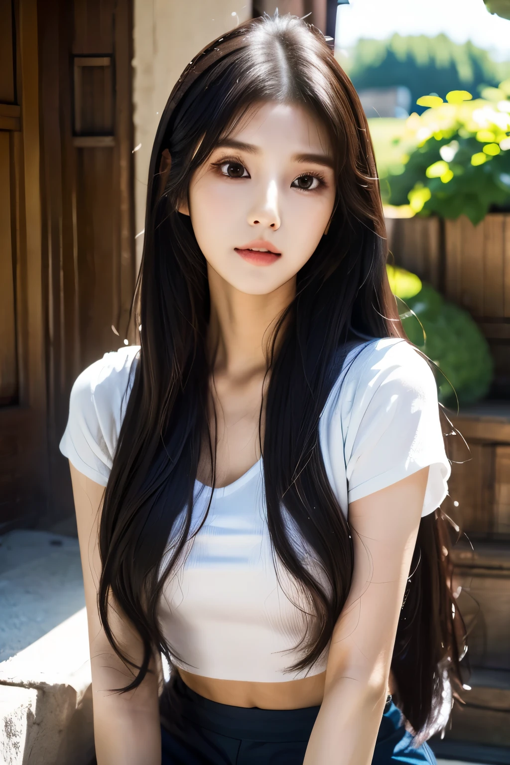 there is a woman with long hair wearing a white top shirt, ulzzang, korean girl, heonhwa choe, sakimichan, xintong chen, sun yunjoo, lee ji - eun, lee ji-eun, wenfei ye, jaeyeon nam, park ji-min, jinyoung shin, chiho, yun ling, gongbi