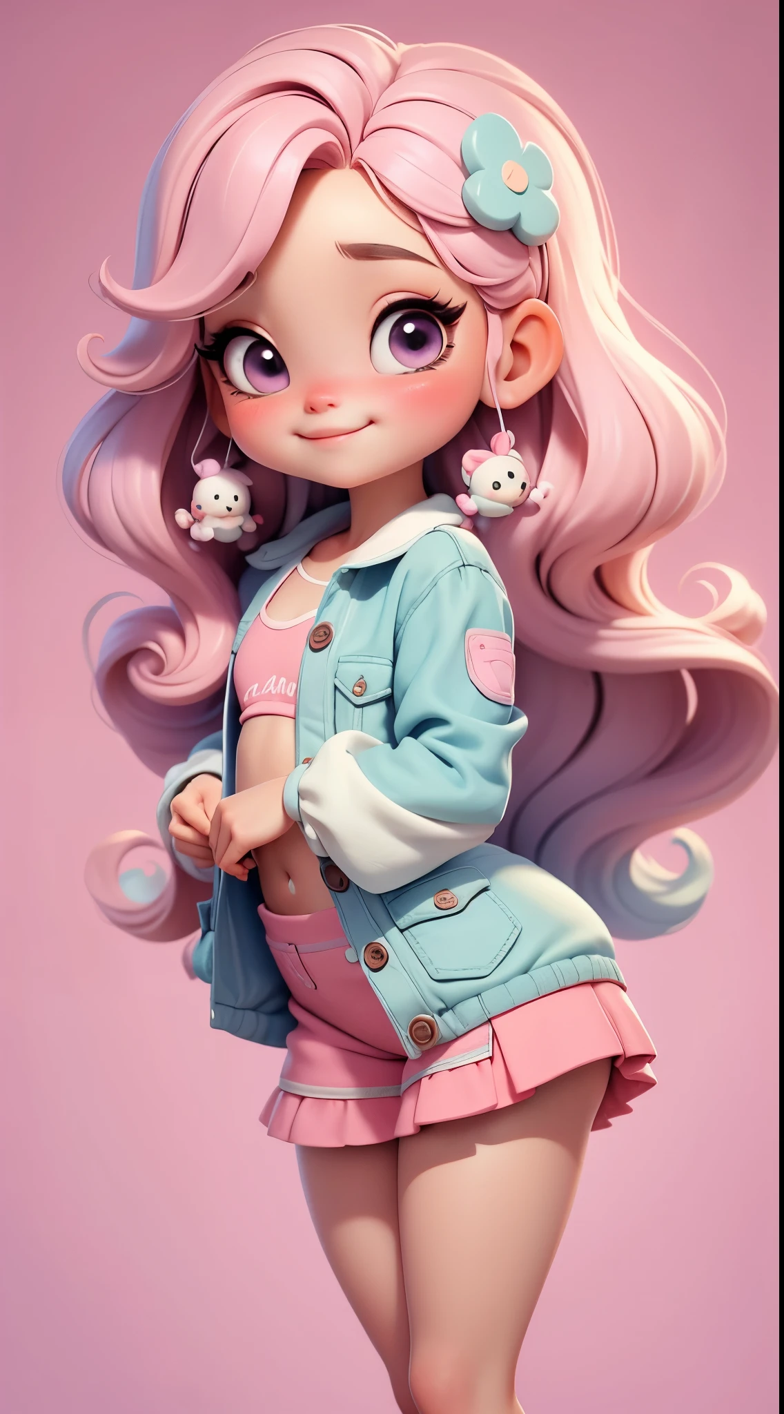 Create a series of cute baby chibi style dolls with a cute candyland chef theme, each with lots of detail and in 8K resolution. All dolls must follow the same candyland candy wallpaper pattern and be complete in the image, mostrando o (corpo inteiro, incluindo as pernas: 1.5)
Boneca candyland f: Chame-a de Marina. Ela deve ter cabelo pequeno em tom colorido pastel. Seus olhos devem ser grandes e expressivos, with long eyelashes and rosy cheeks. Sorriso delicado e branco. Sophie deve estar vestida com uma roupa colorida, pastel tones and sweet details. She should hold a candy in her hands. Certifique-se de adicionar detalhes nas roupas, like buttons and pockets, sapato bonito
Certifique-se de adicionar sombras, texturas e detalhes nos cabelos, roupas, doces e chocolate em barra, to make them even more adorable and charming.