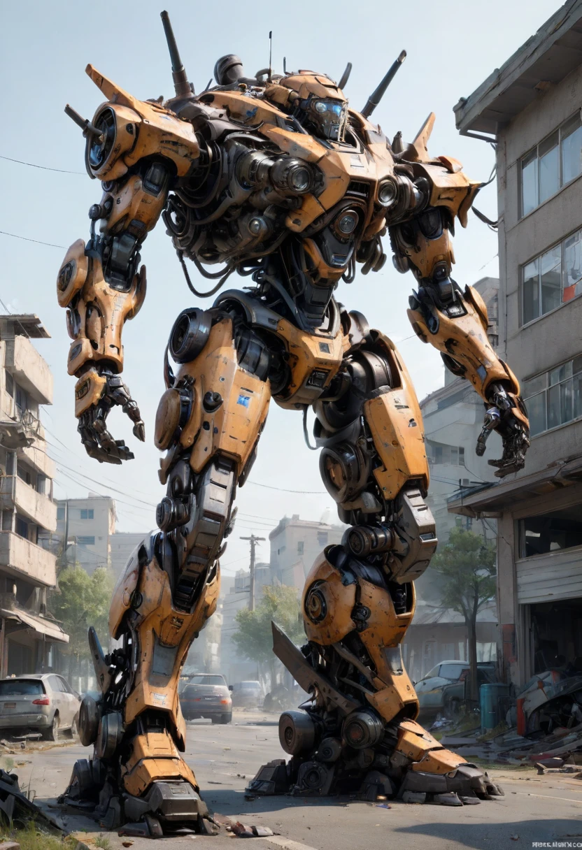 Abandoned Mech, broken body, suburban, (best quality, masterpiece, Representative work, official art, Professional, Ultra intricate detailed, 8k:1.3)