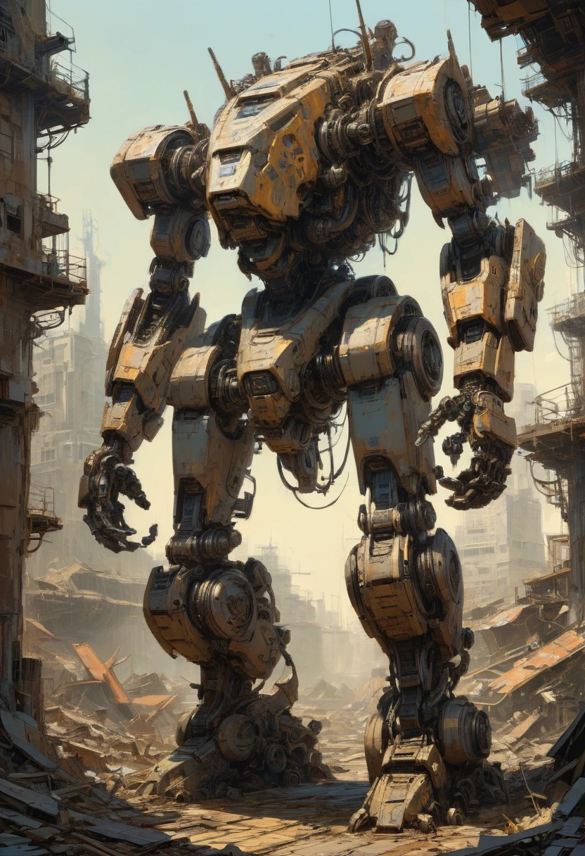 Abandoned Mech by pascal blanche, best quality, masterpiece, Representative work, official art, Professional, Ultra intricate detailed, 8k