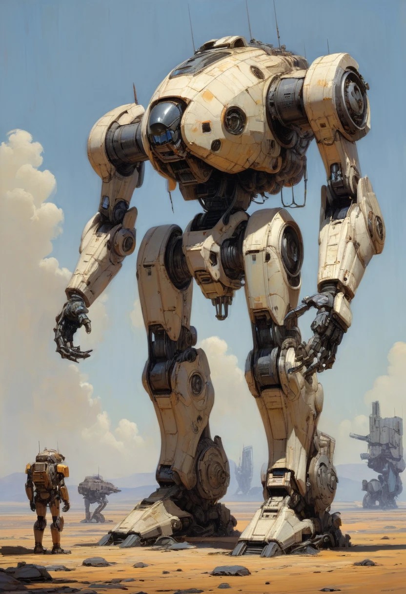 Abandoned Mech by Ralph McQuarrie, best quality, masterpiece, Representative work, official art, Professional, Ultra intricate detailed, 8k