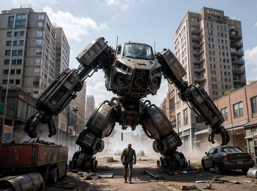 Realistic photo, scrapyard, scrapyard of abandoned and dismantled and unused mechanical parts from giants mechs, individual parts, separate heads, separate bodies, separate arms and legs, rust, destruction, holes, broken glass, torn sheet metal, raw photo, 8k, film grain,