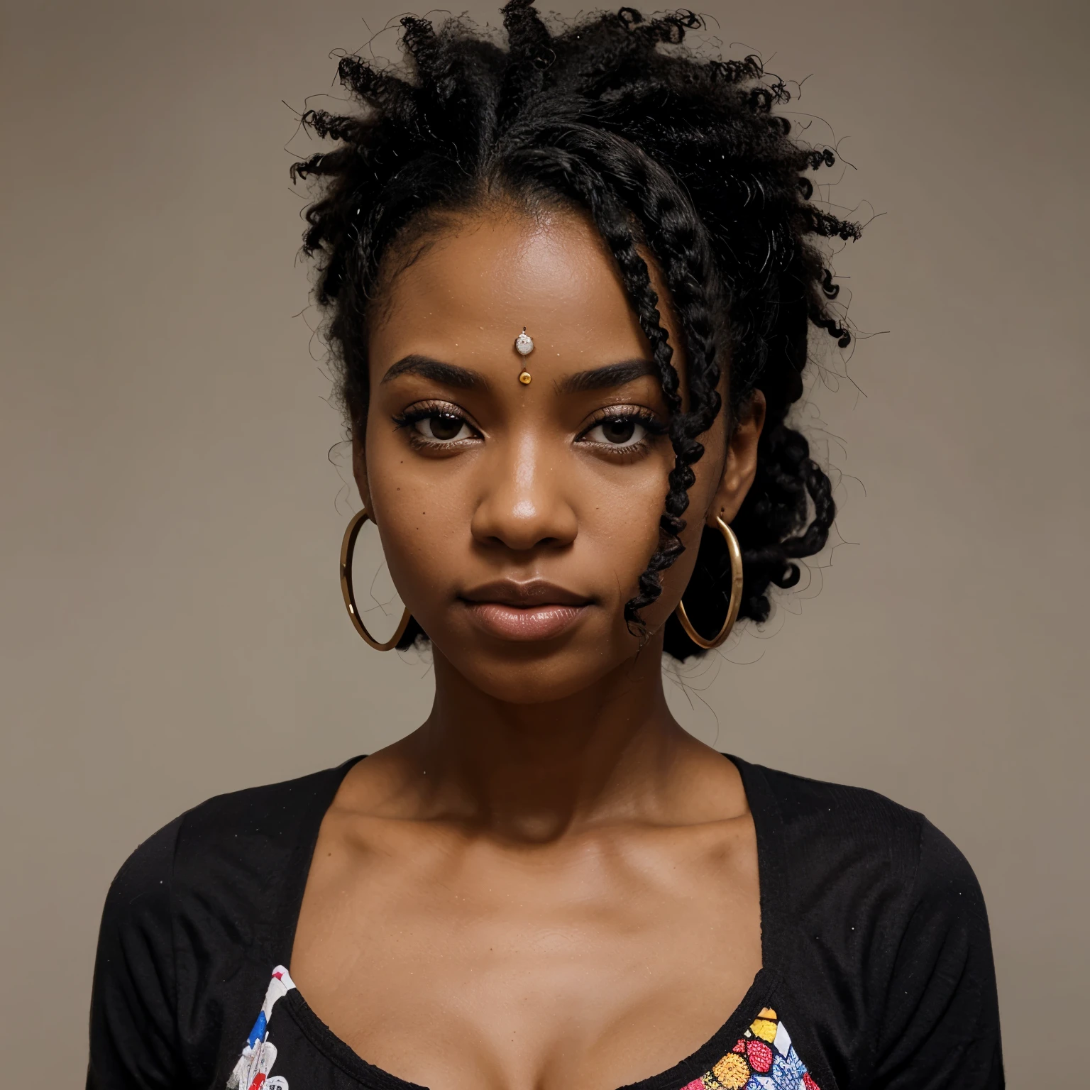 Make an avatar, com uma Mulher negra, cabelo afro, segurando um copo de saladas de frutas!
