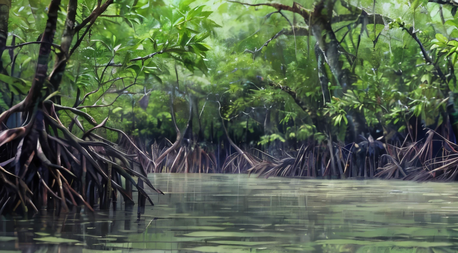 mangrove trees, mangrove swamp, swamp forest, photo taken from a boat, amazon jungle, Malaysian mangrove jungle, amazon rainforest background, the photo was taken from a boat, jungles, with trees and rivers, forest and river, in a river in the jungle, floating trees, swamps, green waters