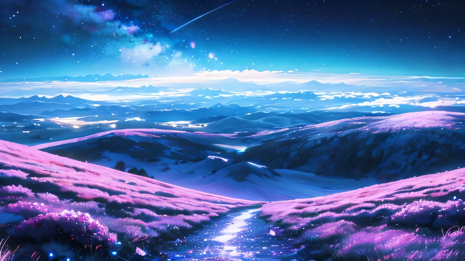 A vast expanse of empty hill, banhado pelo brilho suave do luar, with the stars spread across the velvety sky like diamonds.