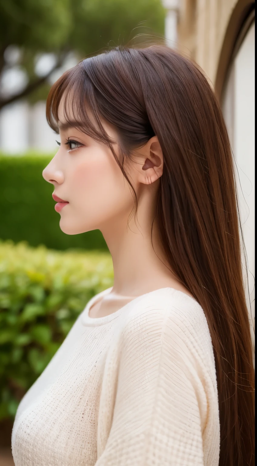 A woman with beautiful hair、Only hair、Back view、photograph、high resolution、straight、natural、White background、Smooth、Fluttering