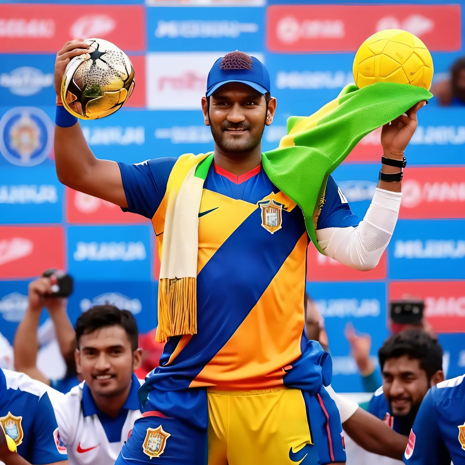 Make a relestic image of a men cricketer wearing a sri lankan jersey , jersey number 20 , showing the jersey name and the number back of the t shirt while bowling , jersey name senuka , make a realistic image of a sri lankan one