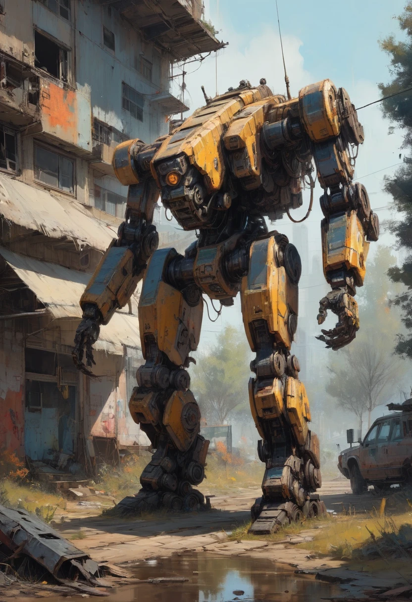 Abandoned Mech by Ismail Inceoglu, best quality, masterpiece, Representative work, official art, Professional, Ultra intricate detailed, 8k