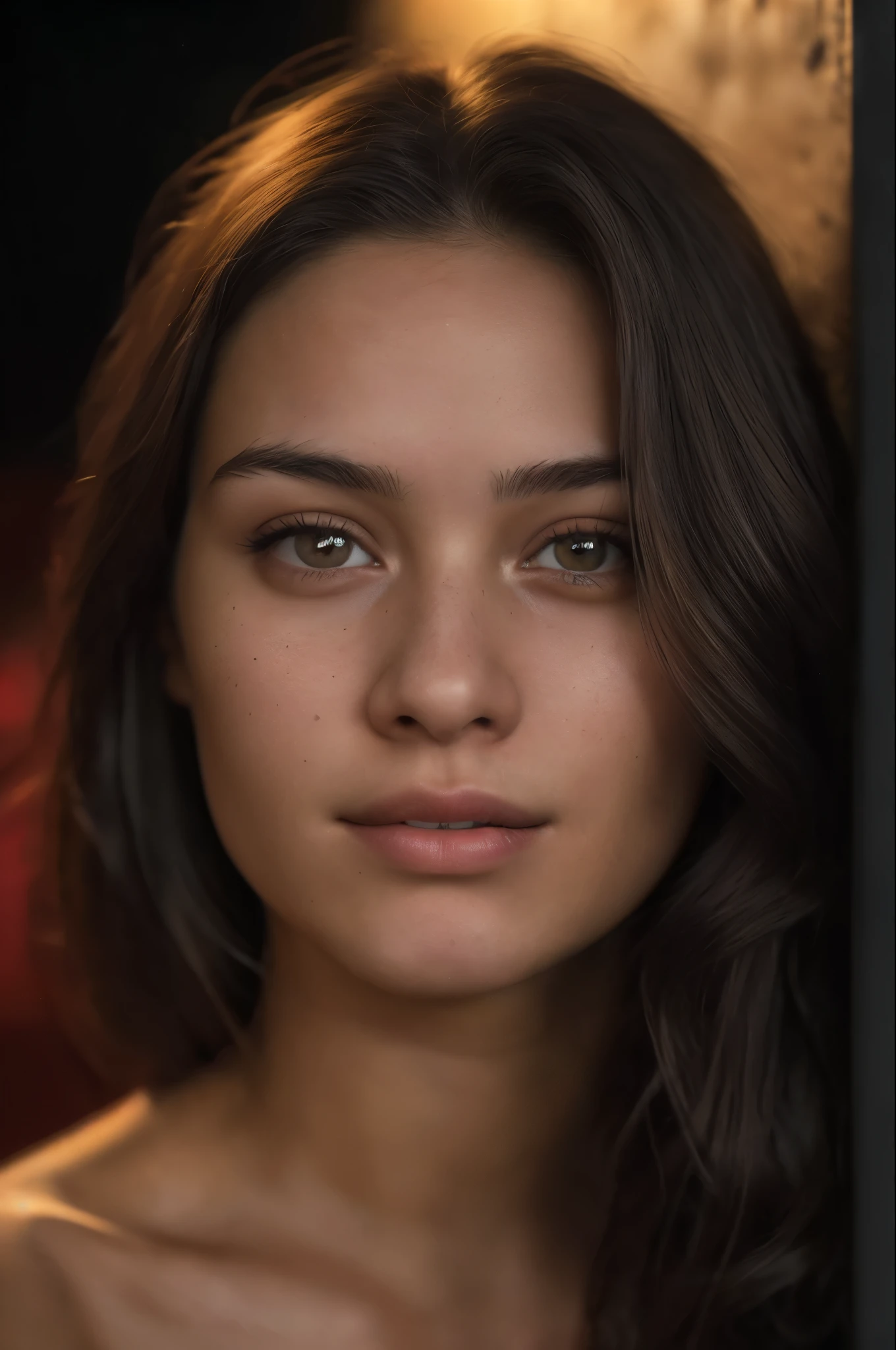 (close up, Editorial photo of a 21-year-old woman), (Highly detailed face:1.4) (smile:0.7) (dark interior background, Bad mood, private study:1.3) throw, By Lee Jeffries, Nikon D850, film stock photos ,4 Coda Portra 400 ,f1 camera.6 Lenses ,Various colors ,Too realistic ,The texture is realistic., incredible light , Movie theater 800,