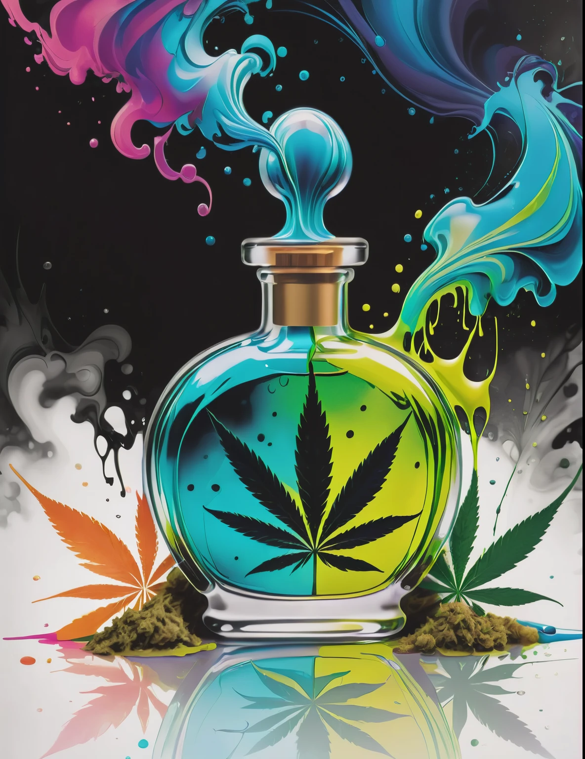 a magical perfume bottle, filled with marijuana goo  Colorsplash