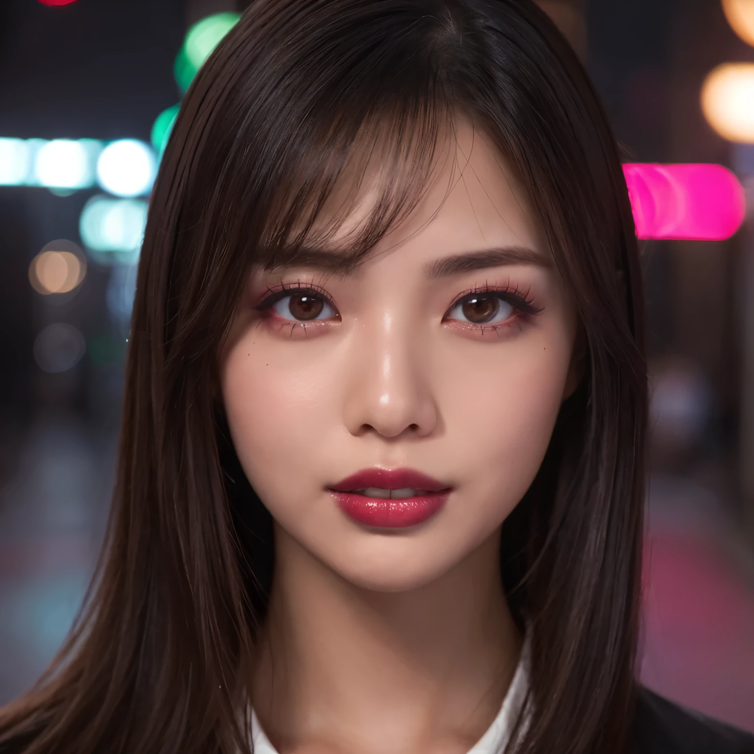 ((highest quality、table top、8k、best image quality、very intricate and detailed details))、one high school girl、(close up of face:1.5)、(perfect polyester white shirt:1.1)、Please look at me、Walking through the streets of a moody night red light district、Deep prostitution red light district street、Please look at me、(the moodiest lighting:1.1)、(A glittering red-light district street with the most moody and romantic atmosphere:1.1)、Recreating the perfect red light district details、perfect makeup、dark night、perfect makeup、Ultra high definition beauty face、ultra high definition hair、Super high-definition moist eyes、(Ultra high definition perfect teeth:1.1)、(Ultra-high resolution glossy skin:1.1)、Super high resolution glossy lips