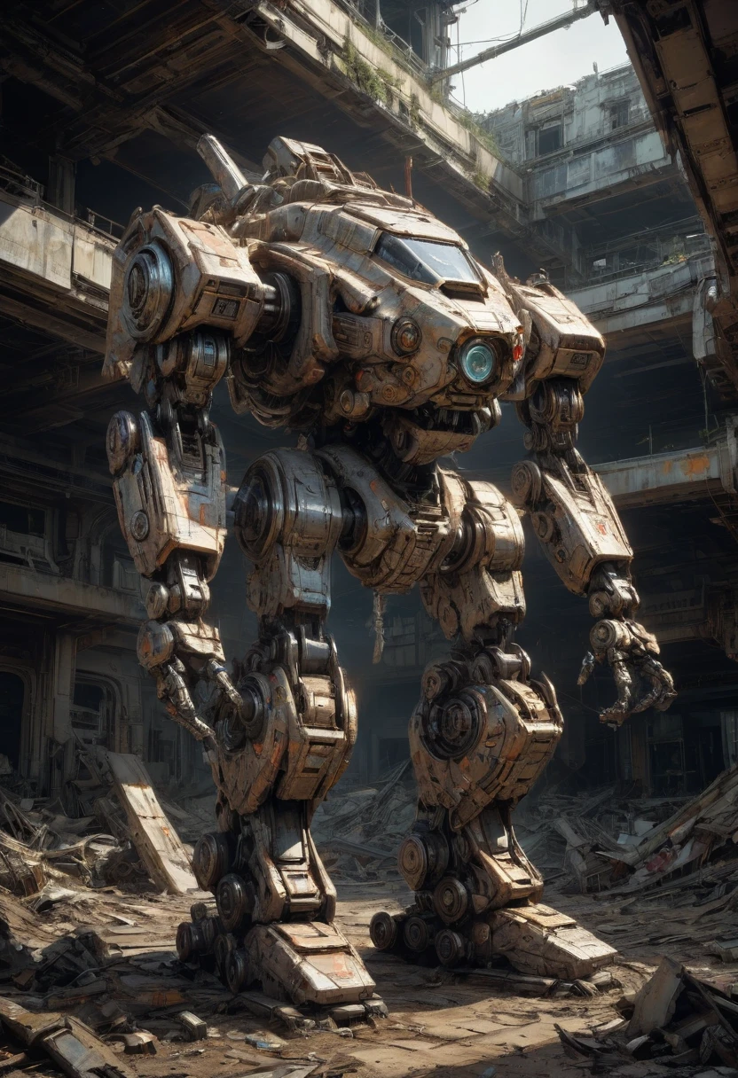 Abandoned Mech by Douglas Adams, best quality, masterpiece, Representative work, official art, Professional, Ultra intricate detailed, 8k
