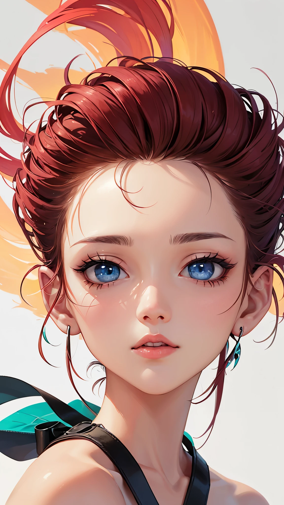 A painting of a woman with red hair and blue eyes，with splashes of color on it, Stunning digital illustrations, rossdraws cartoon vibrant, Rose draws pastel vibrant, 4k detailed digital art, 4k highly detailed digital art, Ross Painting 1. 0, Ross paints portrait, Beautiful art ultra hd 4k, Detailed 4k, Ross Painting 2. 0, Beautiful digital illustration