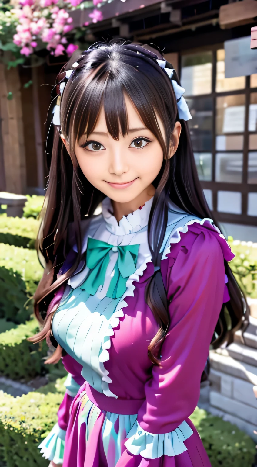 Arafe Asian woman in purple dress posing on the street, long sleeve dress, ruffled skirt, ponytail anime girl cosplay, Genuine young gravure idol, seductive anime girl, trending on cgstation, trending on cgstation, anime thai girl, sakimichan, Young and cute gravure idol, young sensual gravure idol, Real sensual gravure idol, beautiful and attractive anime woman, beautiful japanese girl face